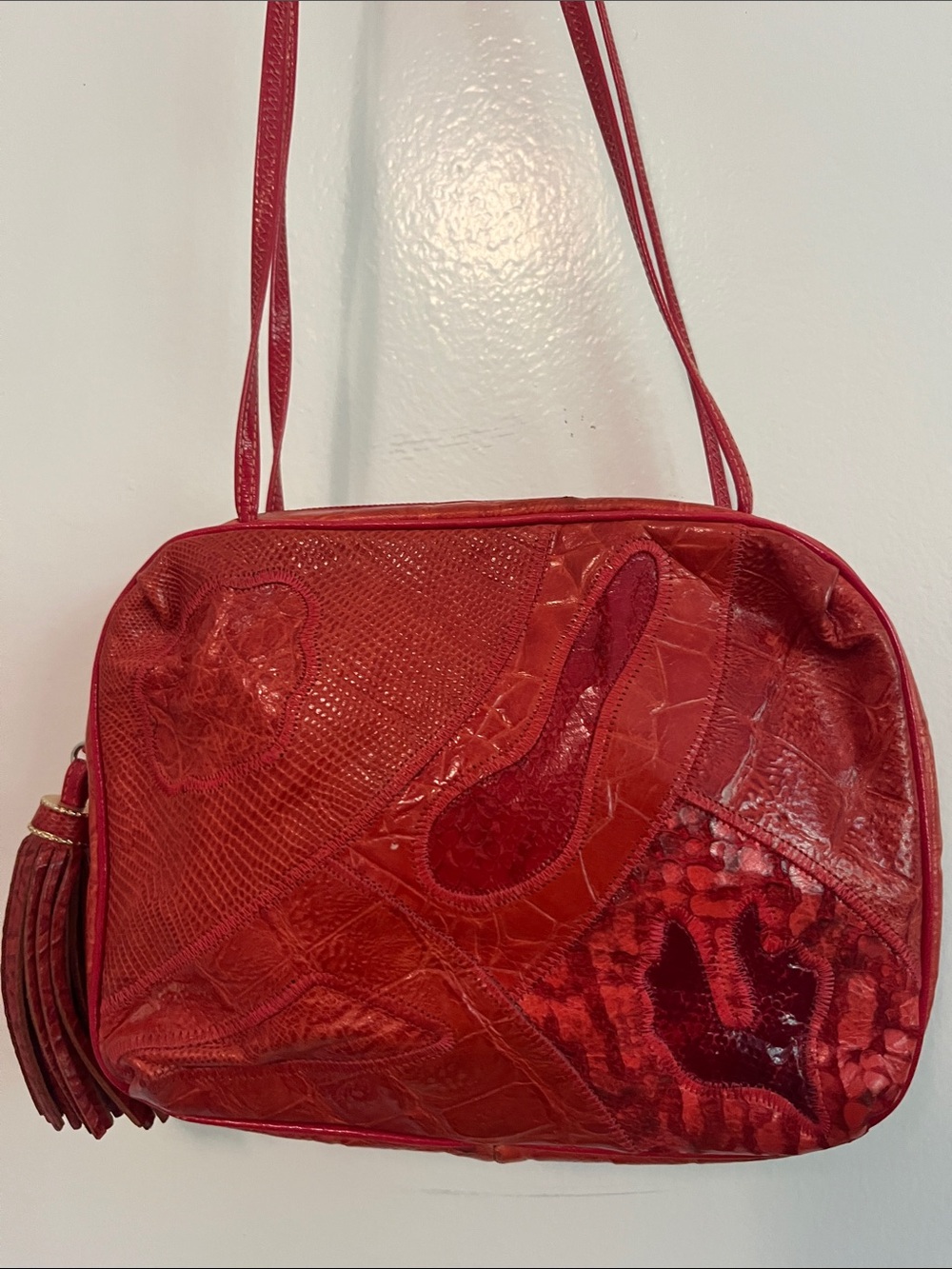 VTG Red Leather Sharif Crossbody Bag with Tassel